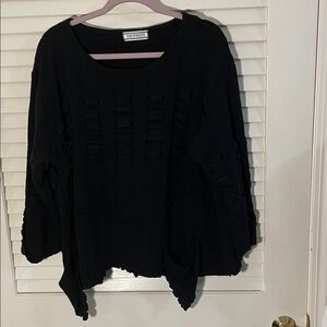 Transparente Black Textured Cowl Neck Puckered Asymmetrical Sweater